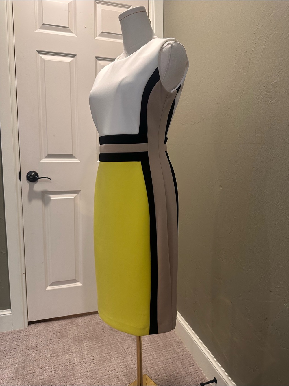 Calvin Klein Yellow, White & Beige Colorblock Pencil Dress - Picture 3 of 6